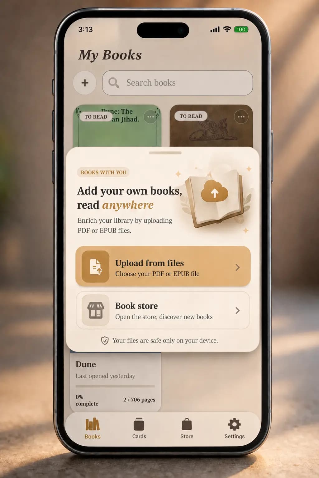 Upload your own PDF or add a book from the Okuzeka store