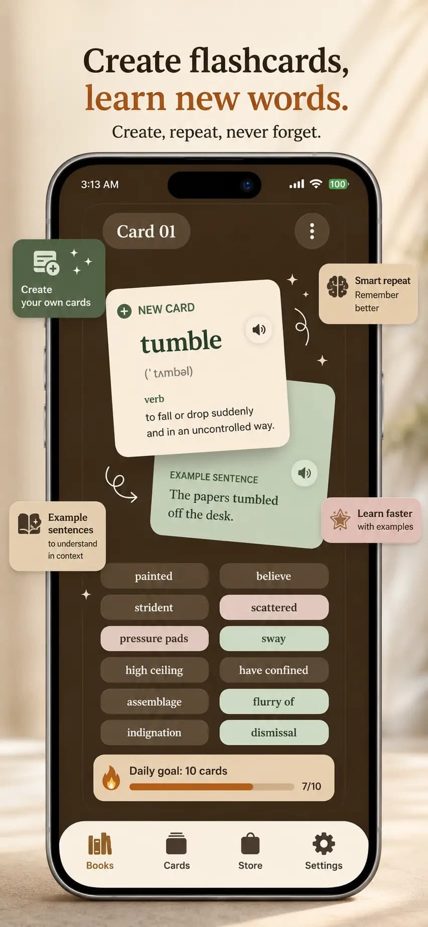Create flashcards and review vocabulary in Okuzeka